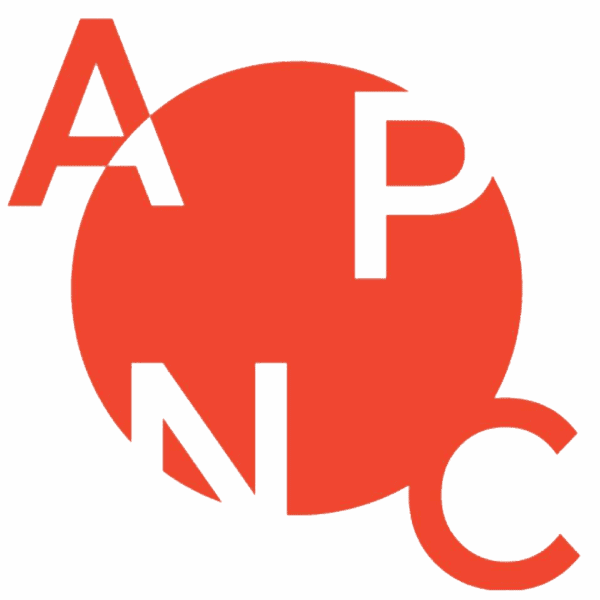 Large red circle with the white letters P and N cut out of it, and the red letters A (top left) and C (bottom right) partially overlapping its edge. White background.