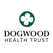 Logo of Dogwood Health Trust, featuring a white dogwood flower inside a green circle above the organization’s name in bold black letters on a light background.