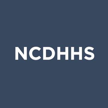 White capital letters NCDHHS centered on a solid dark blue background.